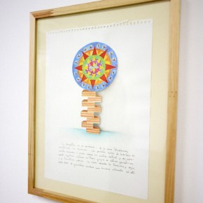 La geometría no es moderna | 2012 | Acuarela sobre papel | 40 x 30 cm | Escultura con tapiz Goajiro y bloques de arcilla | 184 x 78 x 20 cm