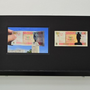 Calados capitales en lugares de paso |3 CUC. Serie # 1 Cuba | 2012-2013 | Fotografía sobre papel moneda y billetes (dinero) | 45 x 25 cm